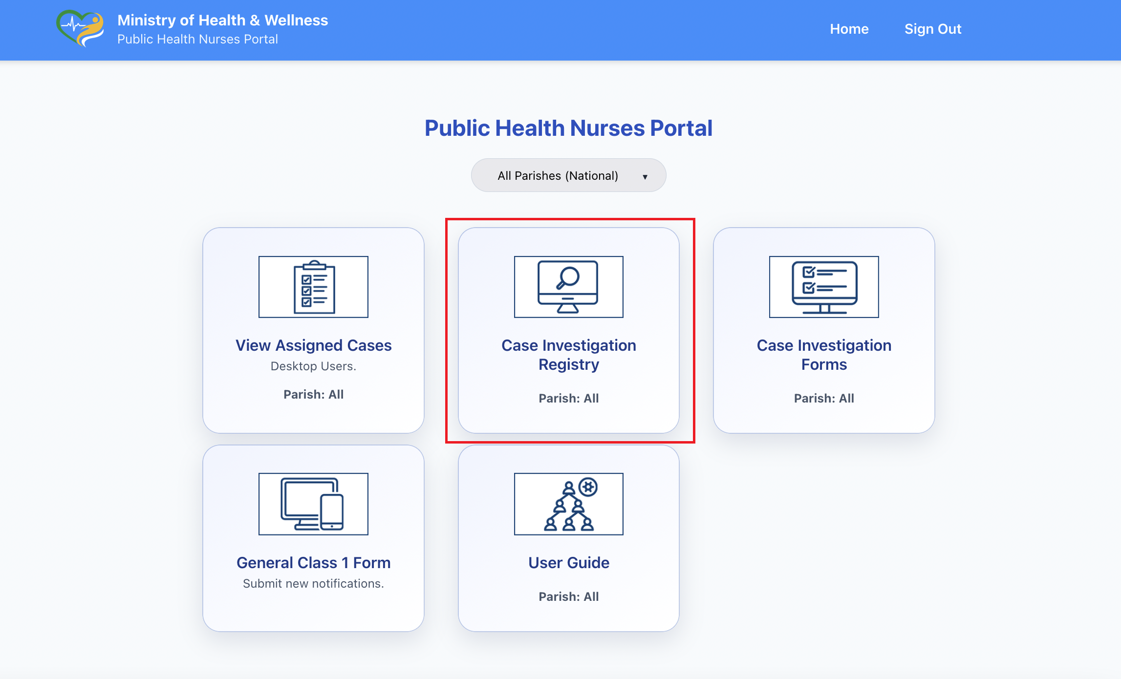 Case Investigation Registry card