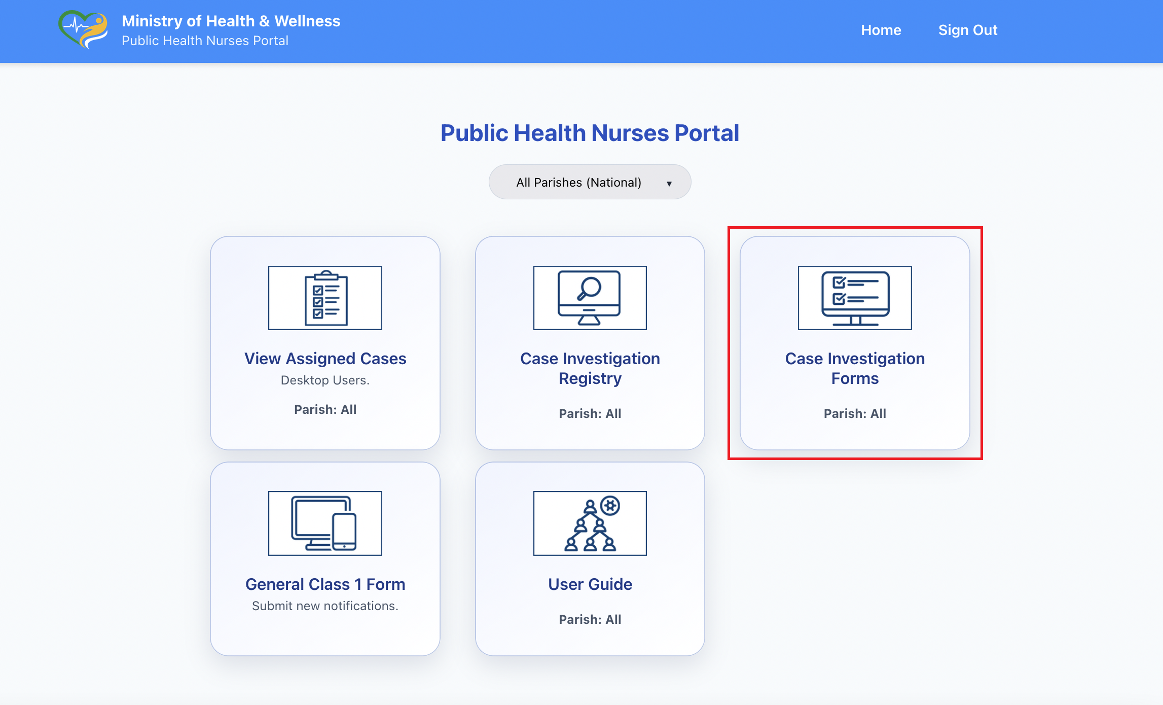 Case Investigation Forms card