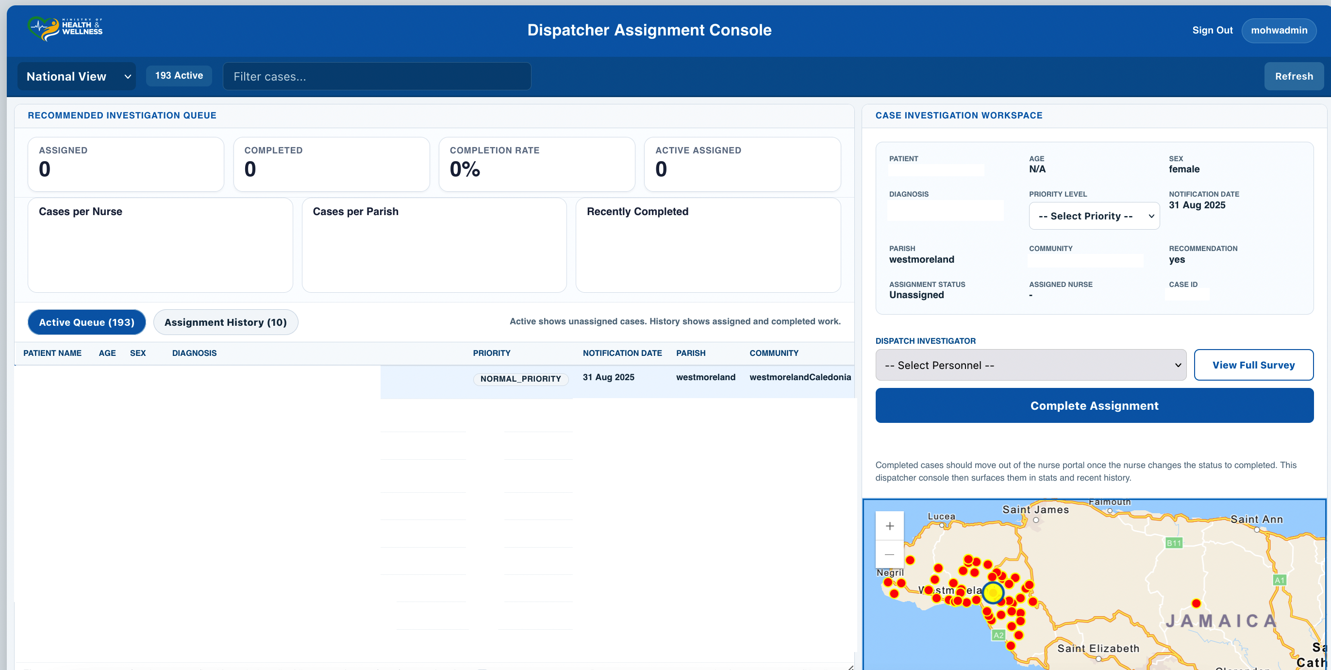 Active queue in the Assign Nurses app